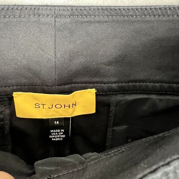 ST. JOHN Pants Size 14 Black High rise Wide Leg Rolled Cuff Carpenter - Picture 8 of 16
